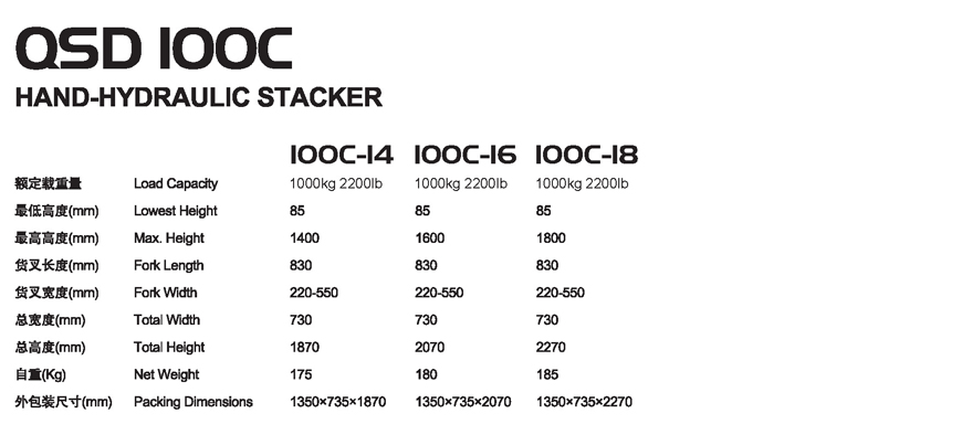 手動(dòng)堆高車 QSD 100C 手動(dòng)堆高車 QSD 100C